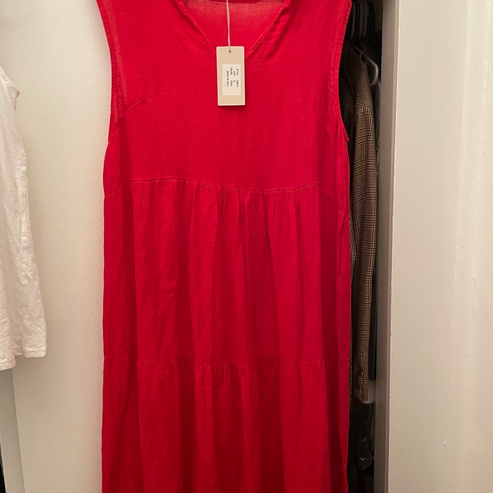 NEW Red Linen Tiered Dress from Italy
